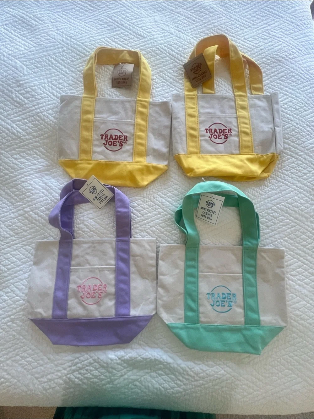Trader Joe’s Mini Canvas Tote Bundle – Pastel Colors 🌼💜🩵 - Picture 3 of 4